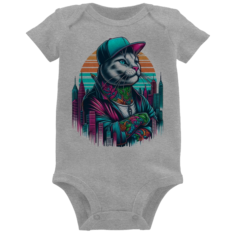 Body Bebê Gato Urbano Arte - Cinza