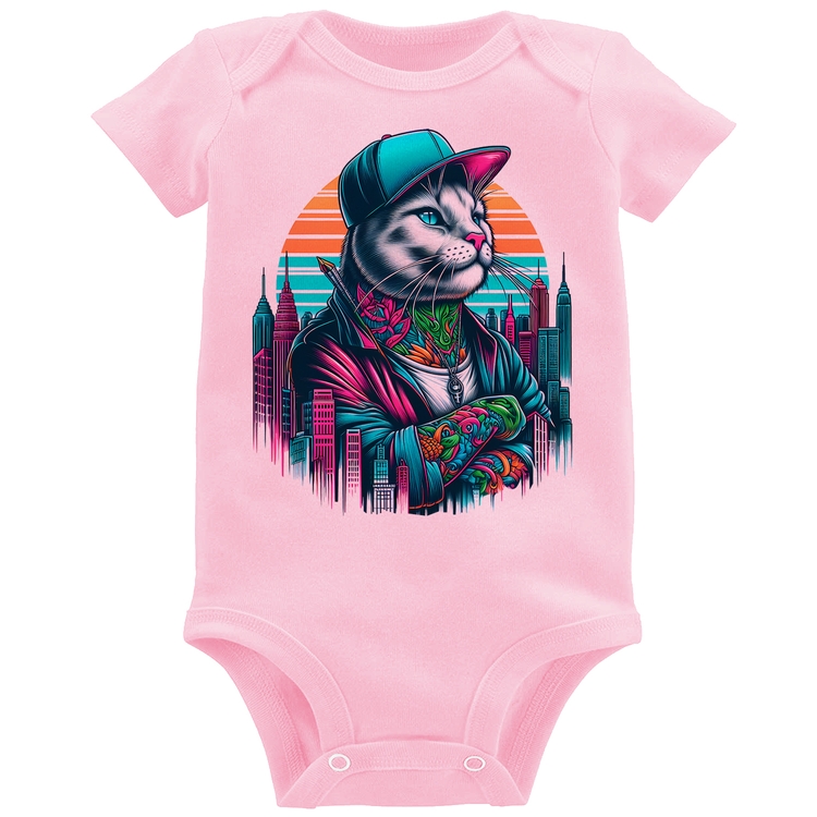 Body Bebê Gato Urbano Arte - Rosa Bebê
