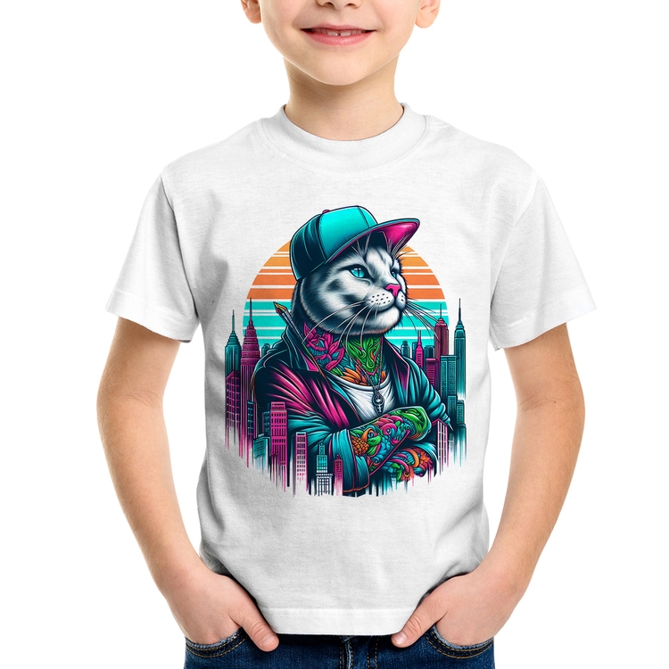Camiseta Infantil Gato Urbano Arte