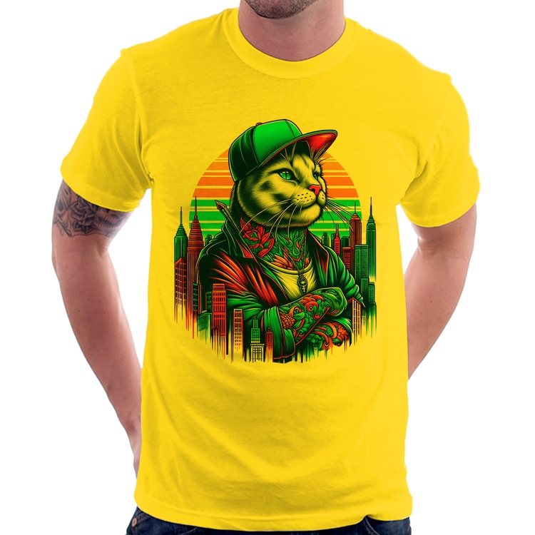Camiseta Gato Urbano Arte - Amarela