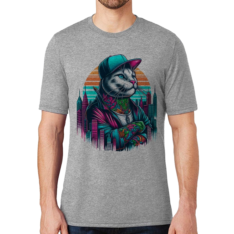 Camiseta Gato Urbano Arte - Cinza