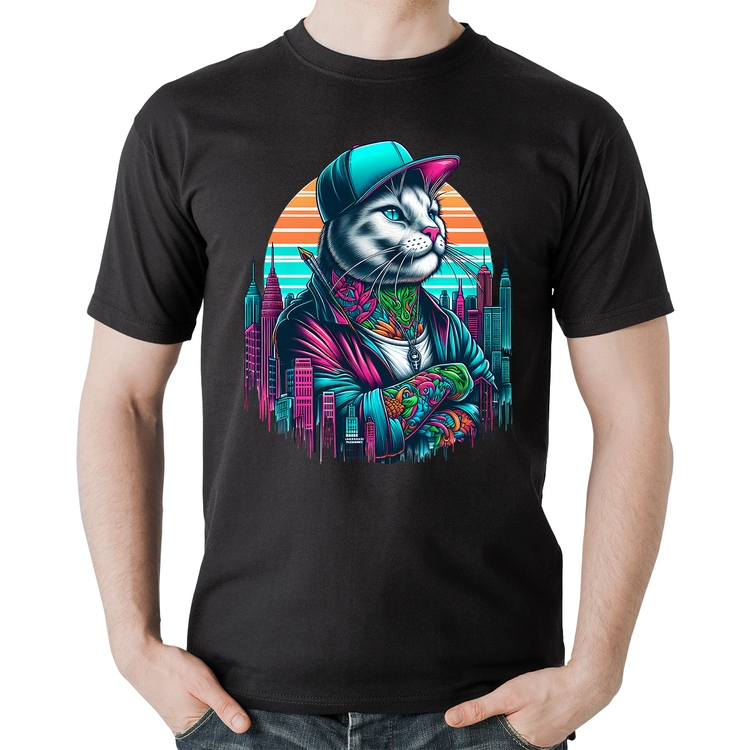 Camiseta Algodão Gato Urbano Arte