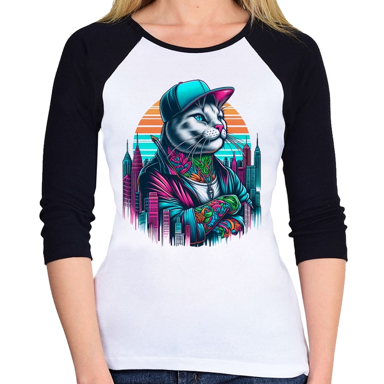 Baby Look Raglan Gato Urbano Arte Manga 3/4