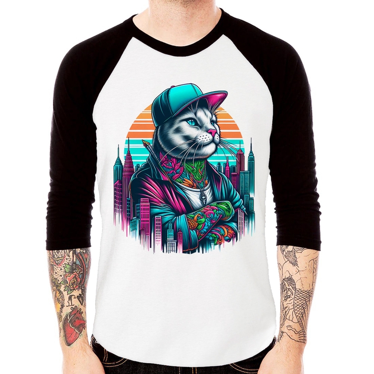 Camiseta Raglan Gato Urbano Arte Manga 3/4