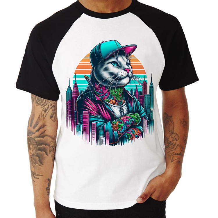 Camiseta Raglan Gato Urbano Arte