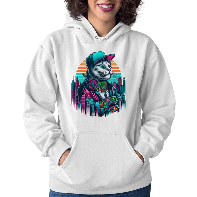 Moletom Feminino Gato Urbano Arte - Branco