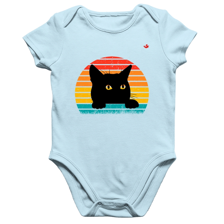Body Bebê Algodão Gato Vintage Sunset - Azul Bebê