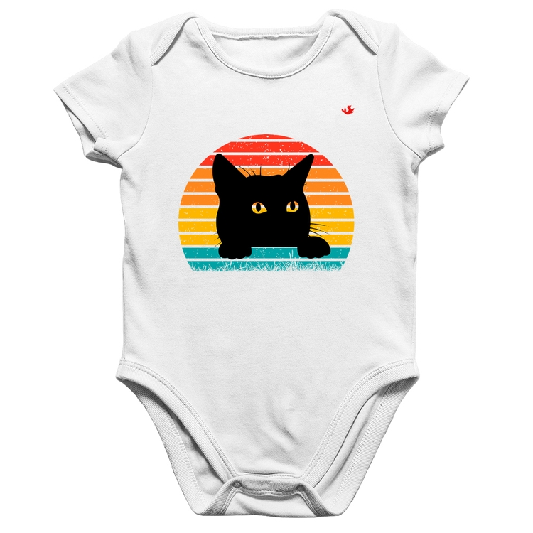 Body Bebê Algodão Gato Vintage Sunset - Branco