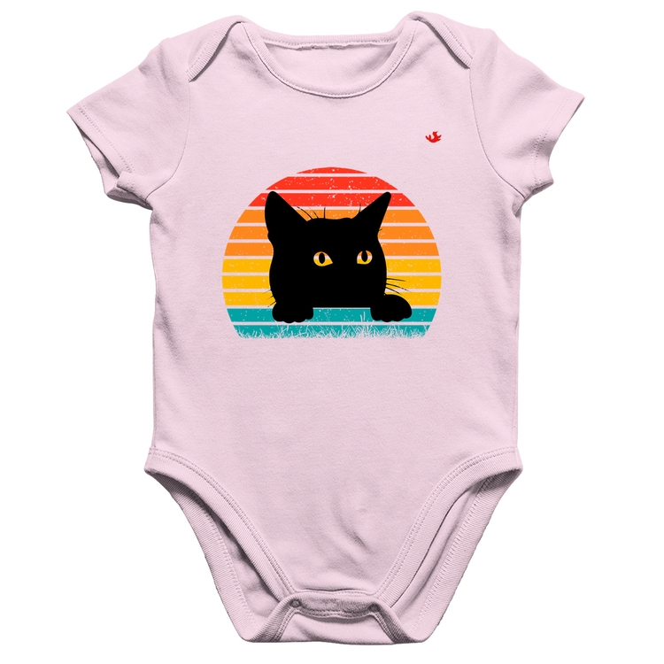 Body Bebê Algodão Gato Vintage Sunset - Rosa Bebê
