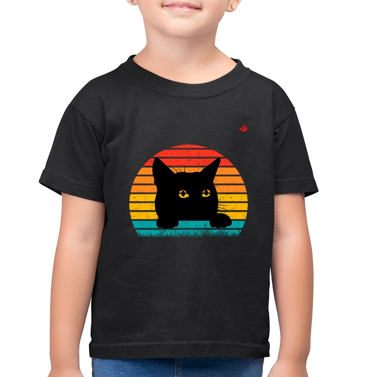 Camiseta Algodão Infantil Gato Vintage Sunset