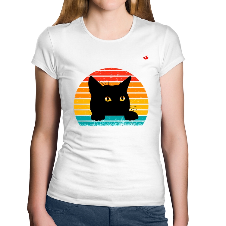 Baby Look Algodão Gato Vintage Sunset - Branca