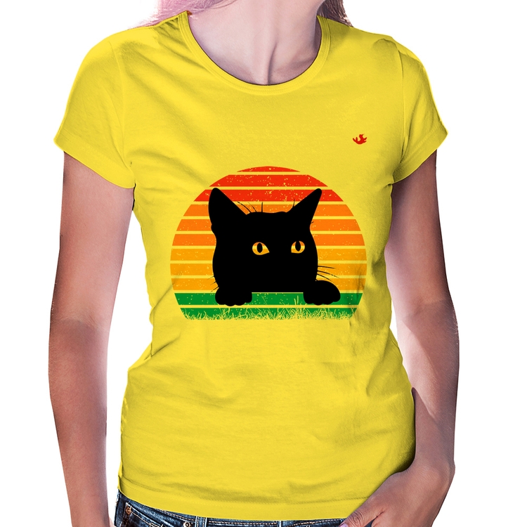 Baby Look Gato Vintage Sunset - Amarela