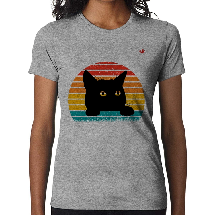 Baby Look Gato Vintage Sunset - Cinza