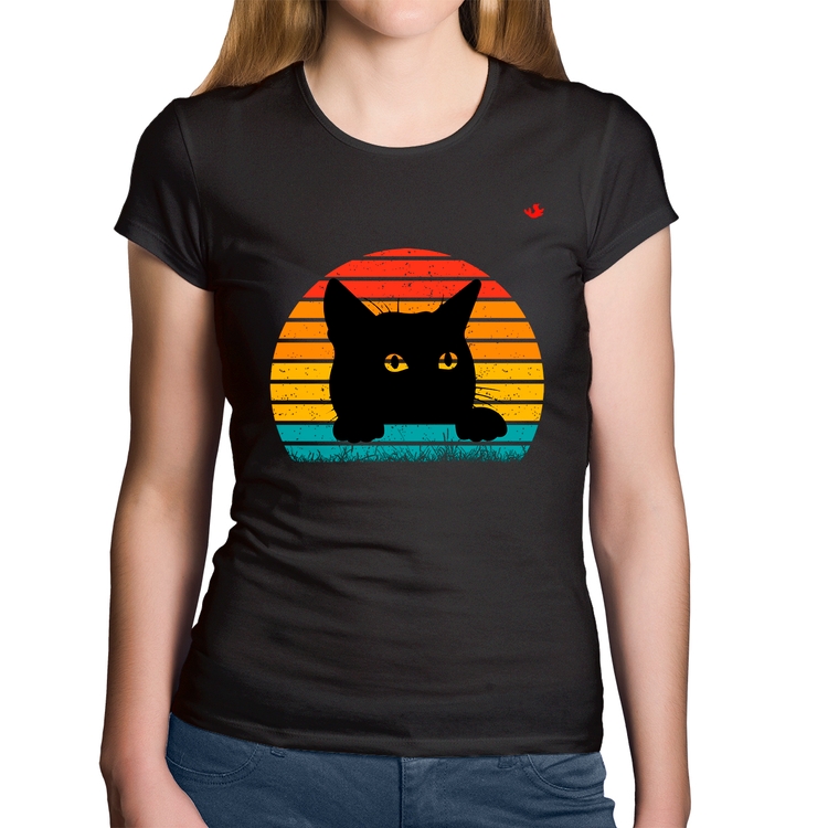 Baby Look Algodão Gato Vintage Sunset