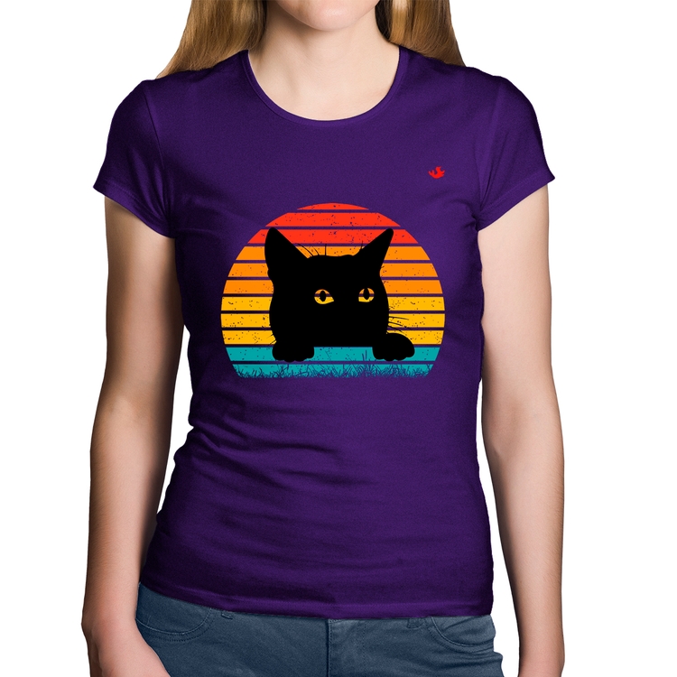 Baby Look Algodão Gato Vintage Sunset - Roxa