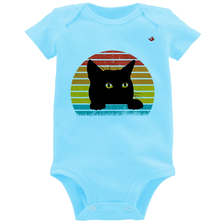 Body Bebê Gato Vintage Sunset - Azul Bebê