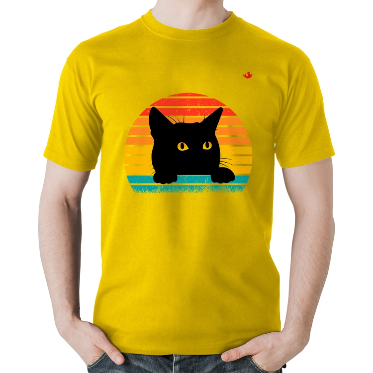 Camiseta Algodão Gato Vintage Sunset - Amarela