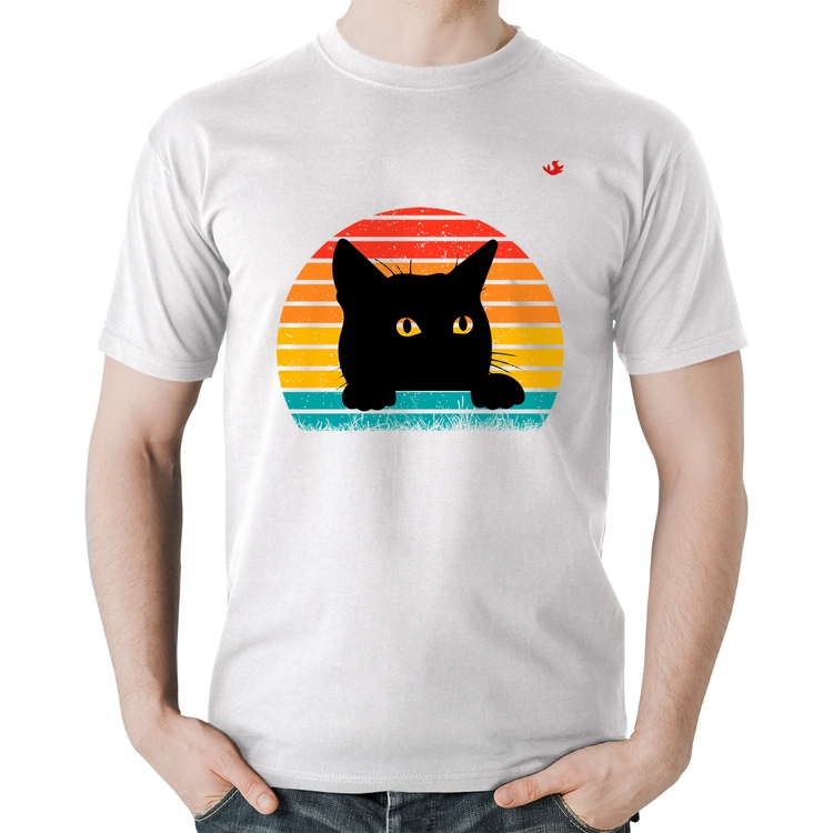 Camiseta Algodão Gato Vintage Sunset - Branca