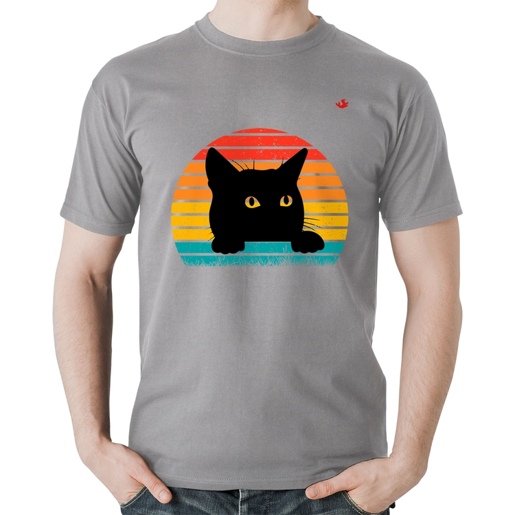 Camiseta Algodão Gato Vintage Sunset - Cinza