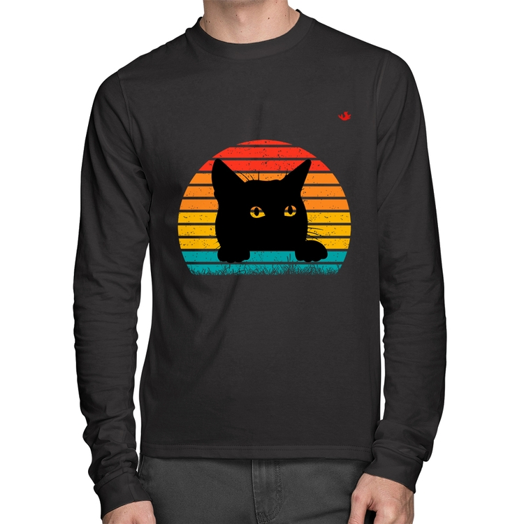 Camiseta Algodão Gato Vintage Sunset Manga Longa