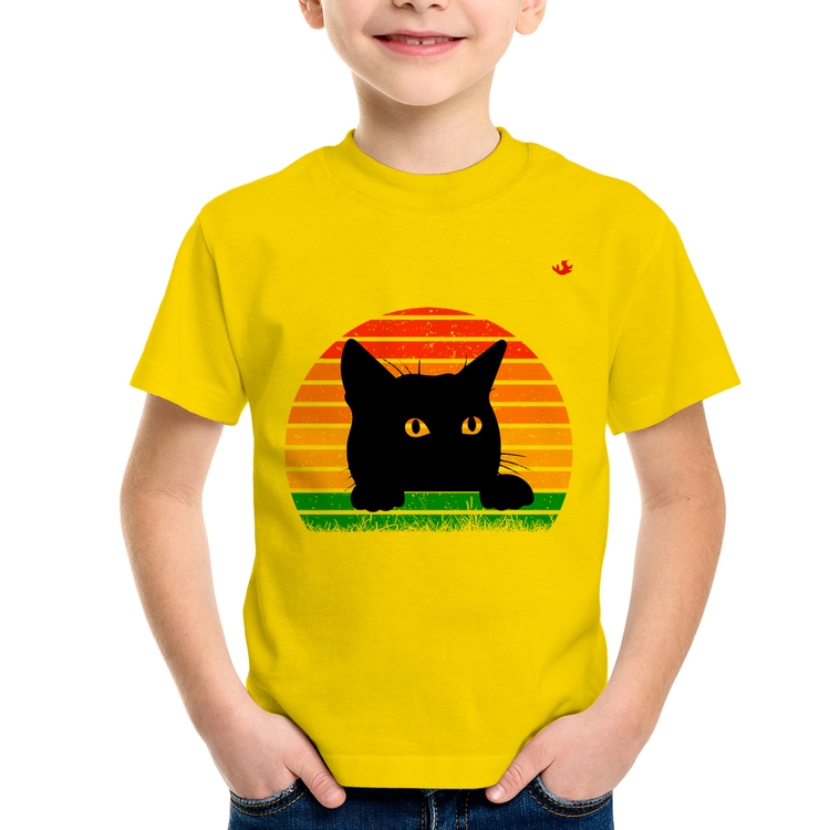 Camiseta Infantil Gato Vintage Sunset - Amarela