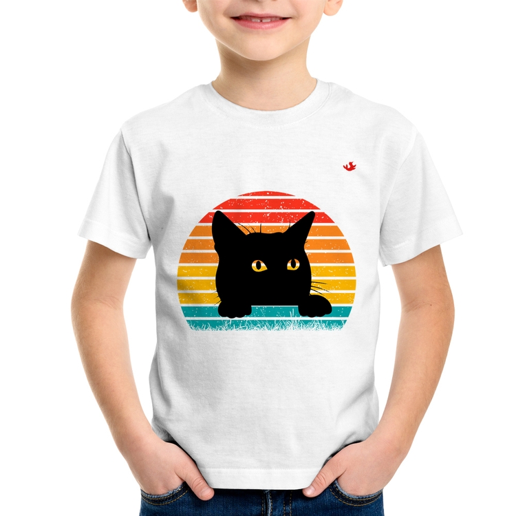 Camiseta Infantil Gato Vintage Sunset