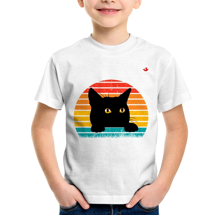 Camiseta Infantil Gato Vintage Sunset