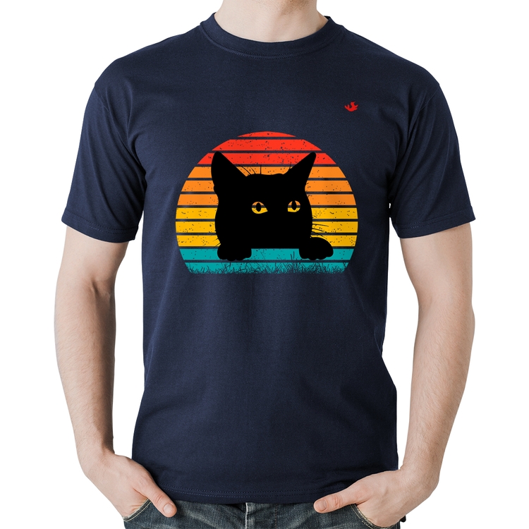 Camiseta Algodão Gato Vintage Sunset - Marinho