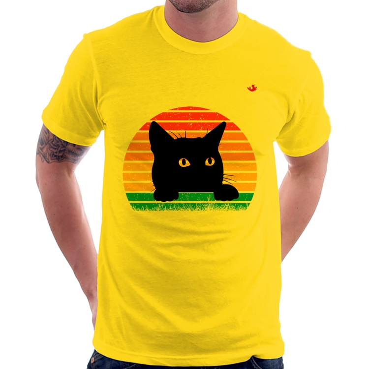 Camiseta Gato Vintage Sunset - Amarela
