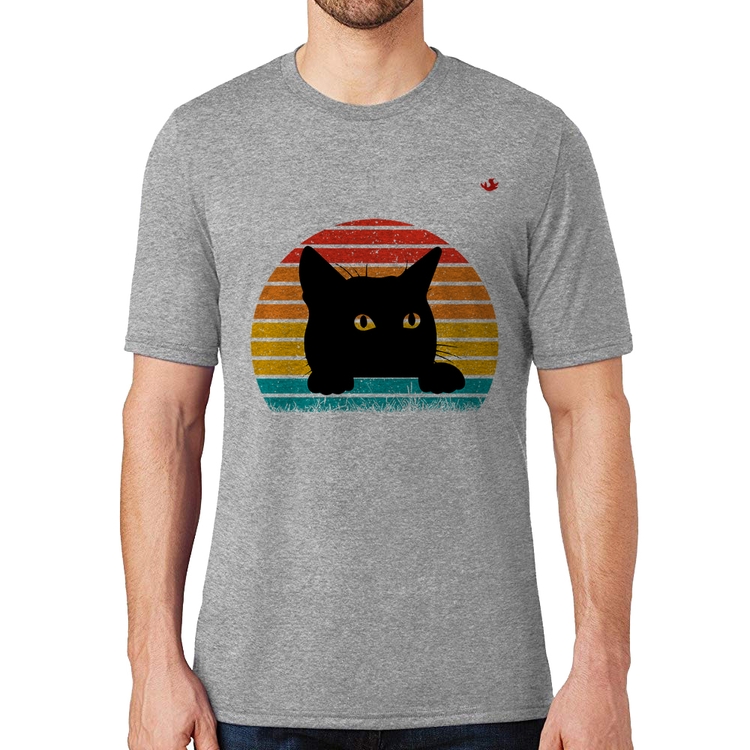 Camiseta Gato Vintage Sunset - Cinza