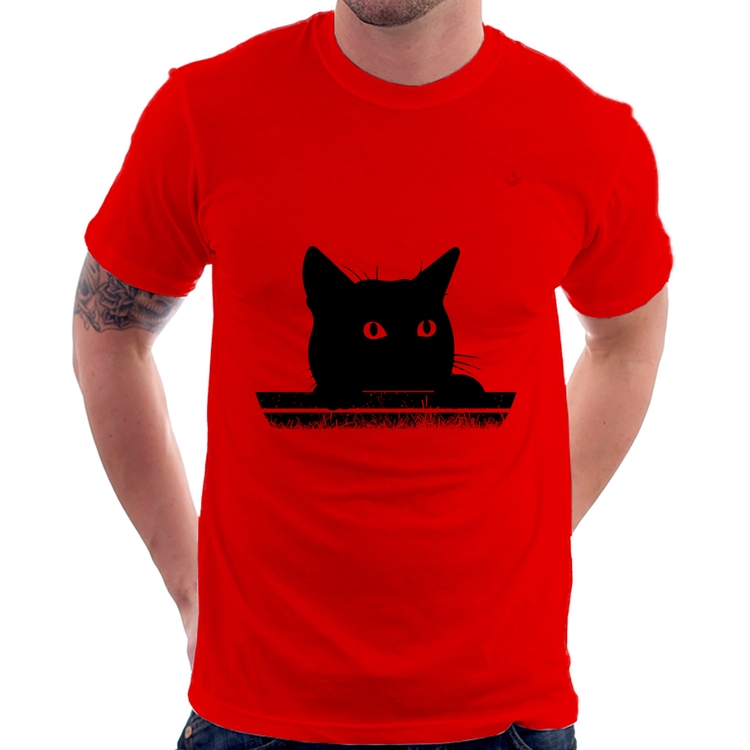 Camiseta Gato Vintage Sunset - Vermelha