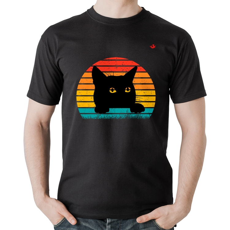 Camiseta Algodão Gato Vintage Sunset