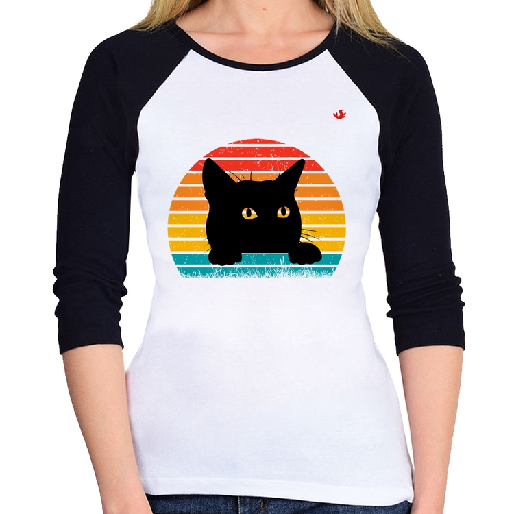 Baby Look Raglan Gato Vintage Sunset Manga 3/4