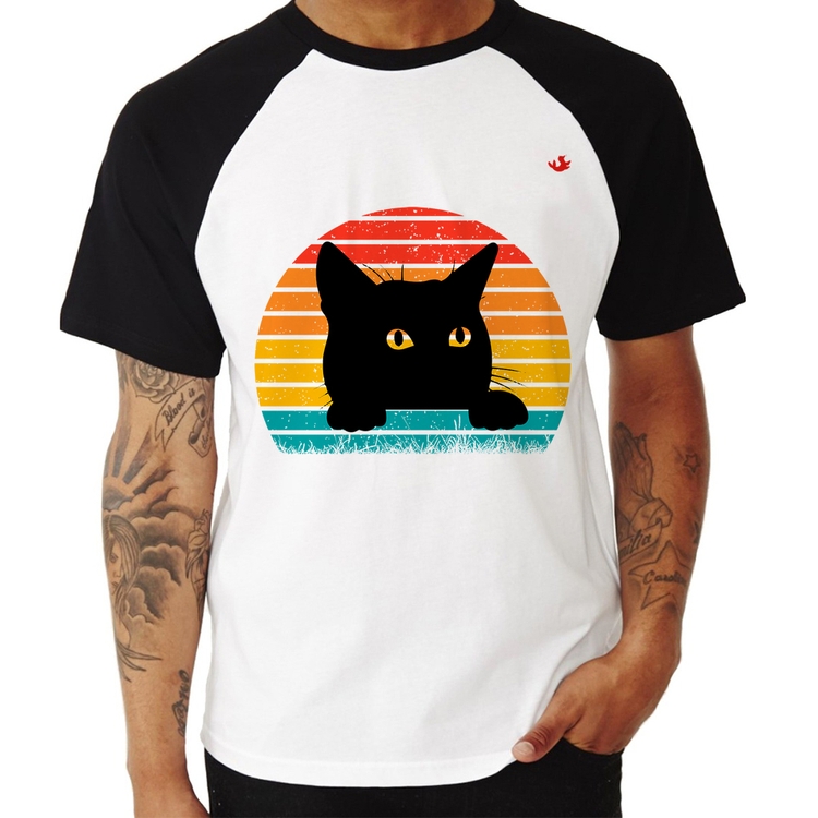 Camiseta Raglan Gato Vintage Sunset
