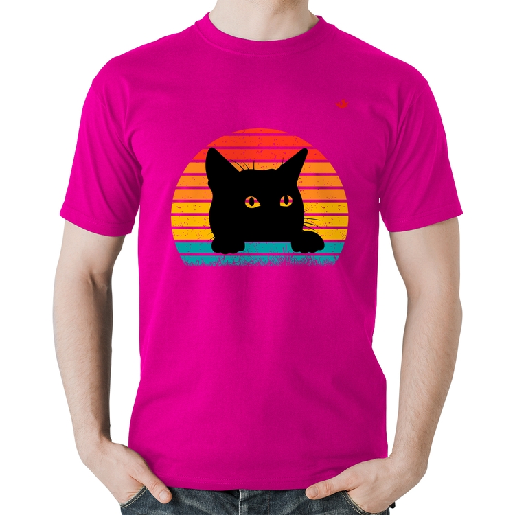Camiseta Algodão Gato Vintage Sunset - Rosa