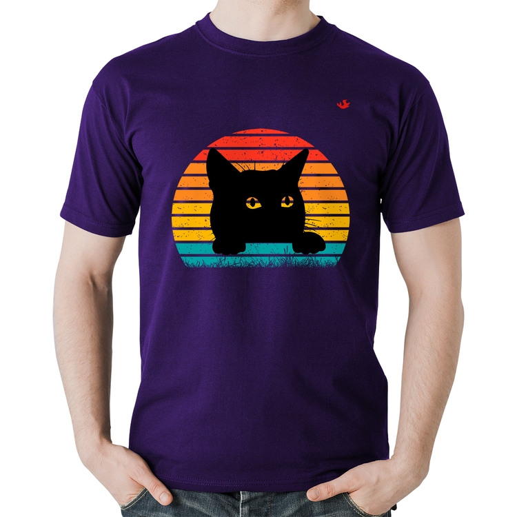 Camiseta Algodão Gato Vintage Sunset - Roxa