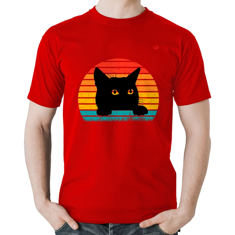 Camiseta Algodão Gato Vintage Sunset - Vermelha