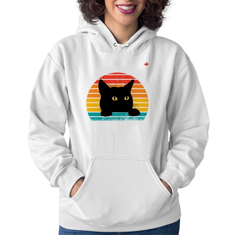 Moletom Feminino Gato Vintage Sunset - Branco
