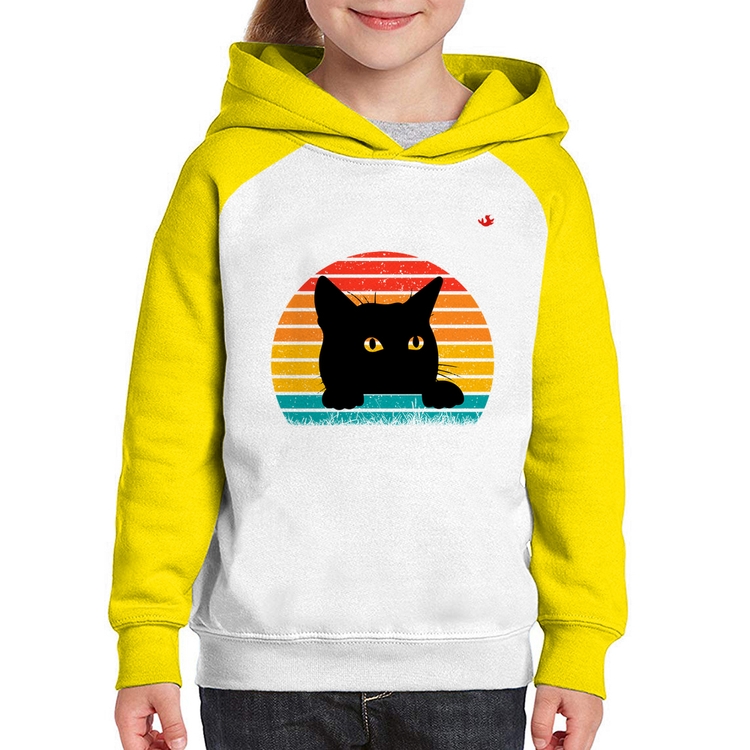 Moletom Infantil Gato Vintage Sunset - Branco/Amarelo