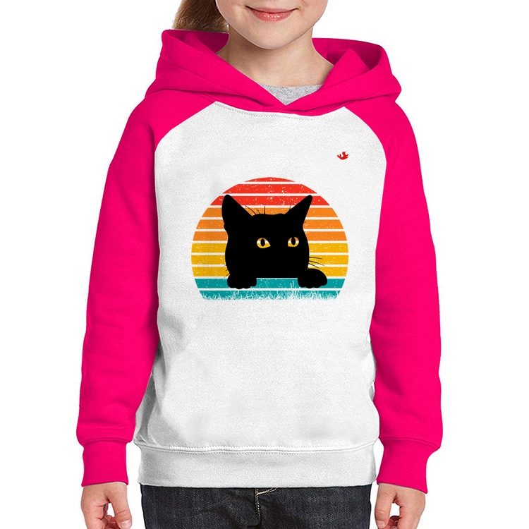 Moletom Infantil Gato Vintage Sunset - Branco/Rosa
