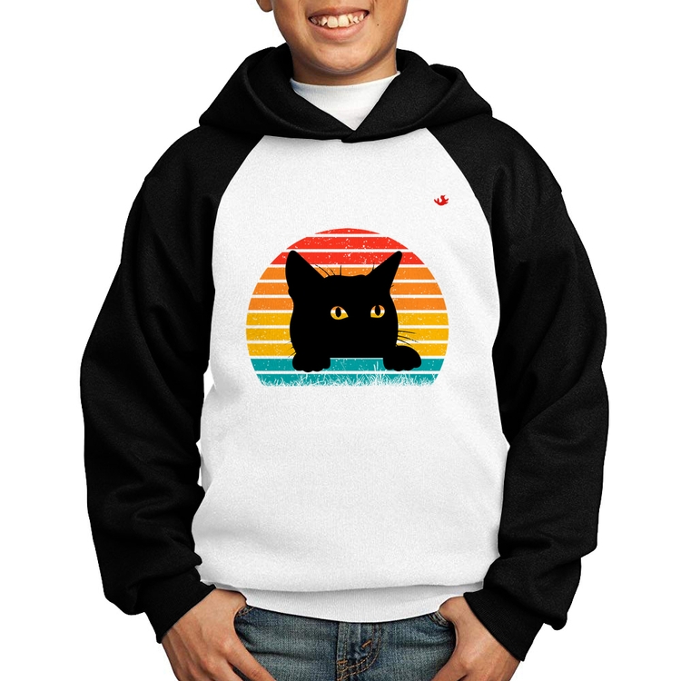Moletom Infantil Gato Vintage Sunset - Branco/Preto
