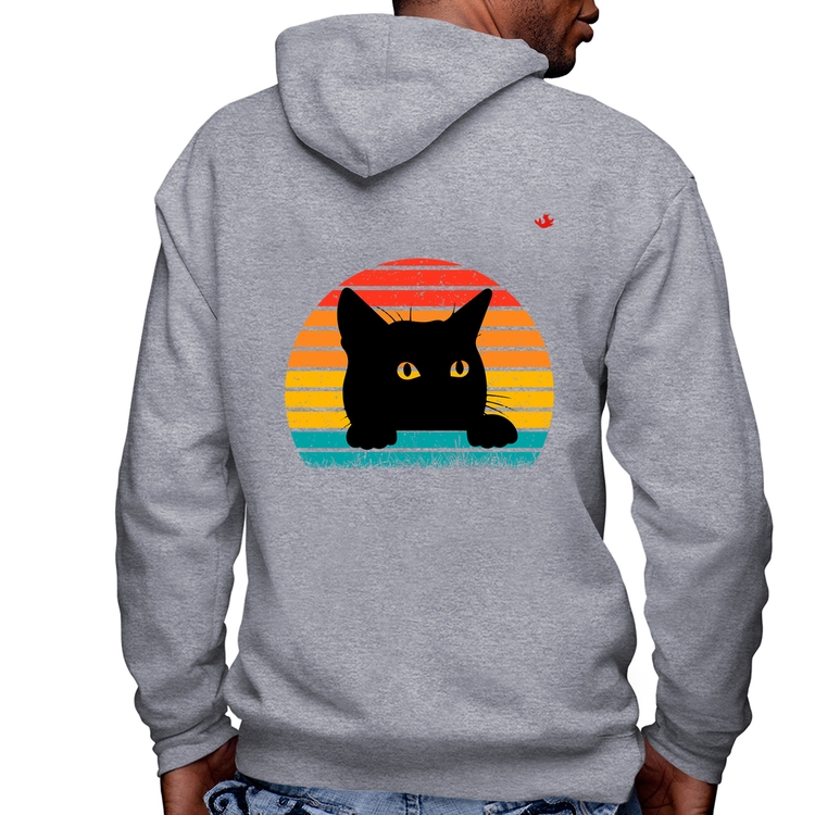 Blusa Moletom Gato Vintage Sunset Masculina com Capuz e Zíper - Mescla