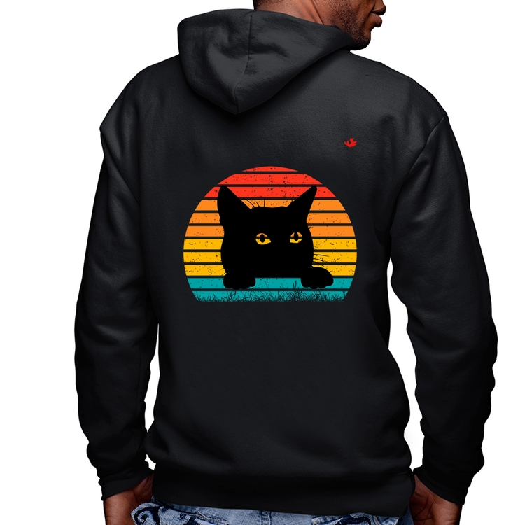 Blusa Moletom Gato Vintage Sunset Masculina com Capuz e Zíper
