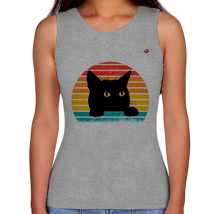 Regata Feminina Gato Vintage Sunset - Cinza