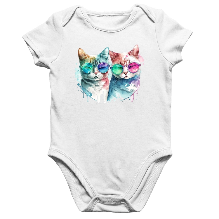 Body Bebê Algodão Gatos de óculos - Branco