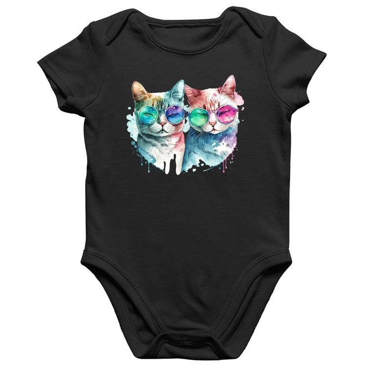 Body Bebê Algodão Gatos de óculos
