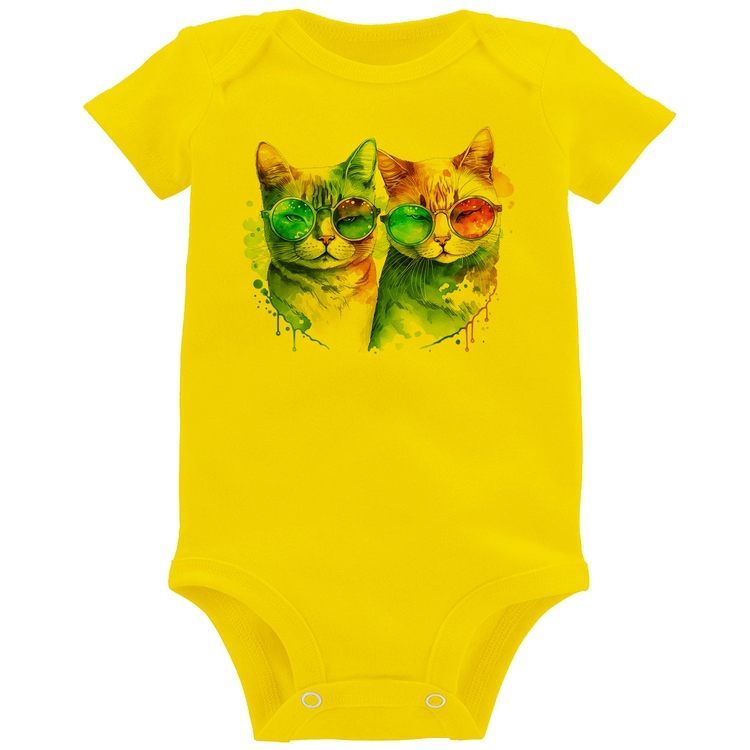 Body Bebê Gatos de óculos - Amarelo