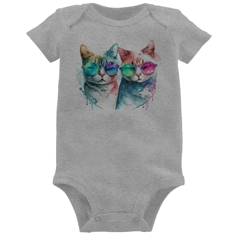 Body Bebê Gatos de óculos - Cinza