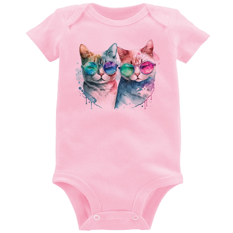 Body Bebê Gatos de óculos - Rosa Bebê