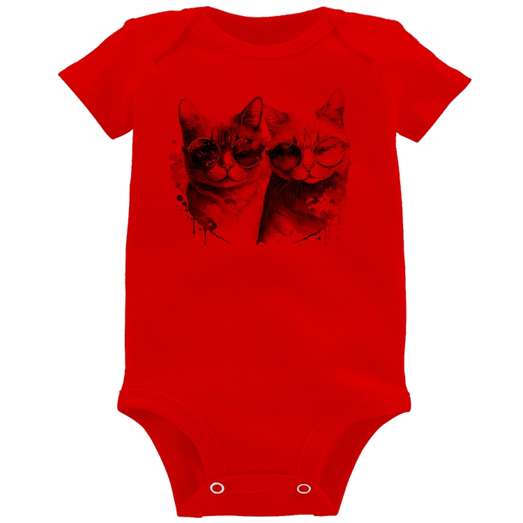 Body Bebê Gatos de óculos - Vermelho